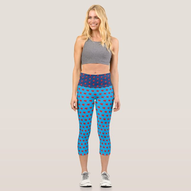 Red Heart Girly Fun Balloon Muster Blue Chic Capri Leggings (Vorderseite)