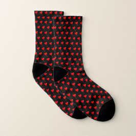 Red Heart Girly Fun Balloon Pattern Black Trendy Socken
