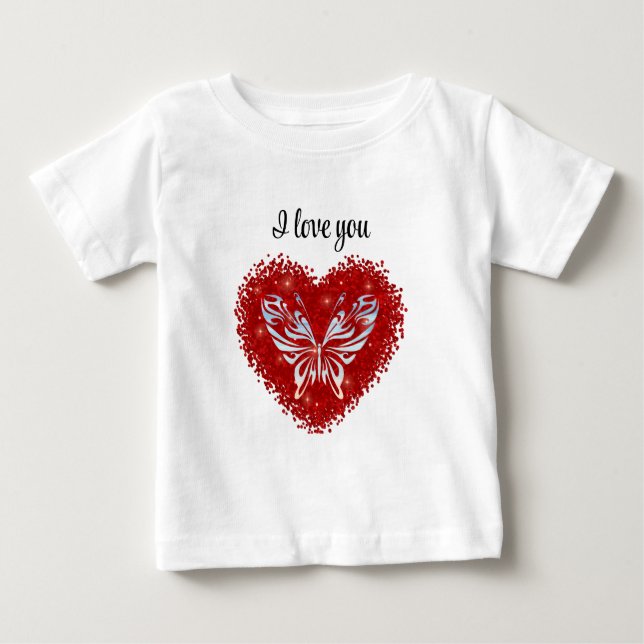 Red heart glitter butterfly baby t-shirt (Vorderseite)