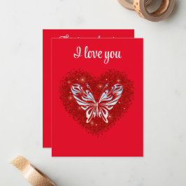 Red heart glitter butterfly mitteilungskarte