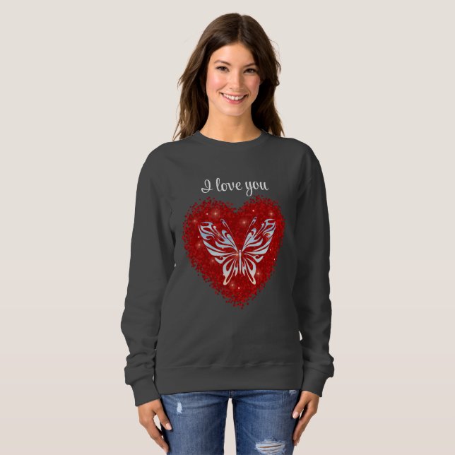 Red heart glitter butterfly sweatshirt (Vorne ganz)