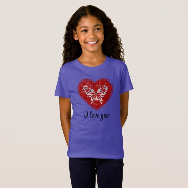 Red heart glitter butterfly T-Shirt (Vorne ganz)