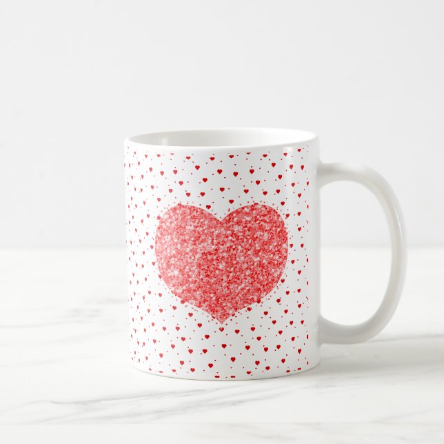 Red Heart Glitzer Texture & Hearts Muster Kaffeetasse (Rechts)