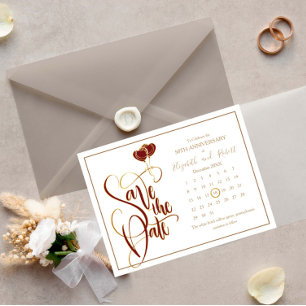 Red Heart Glod 50. Jahrestag Save the Date Ankündigungspostkarte