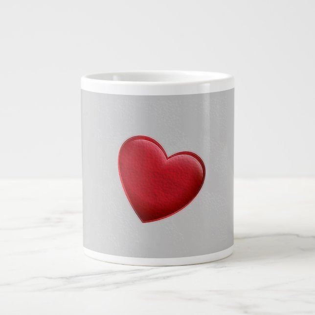 Red Heart Gray Trendy Liebe Wedding Jumbo-Tasse (Vorderseite)