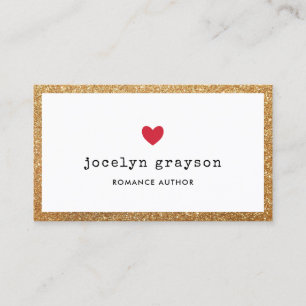 Red Heart Imitate Gold Glitzer Romance Author Visitenkarte