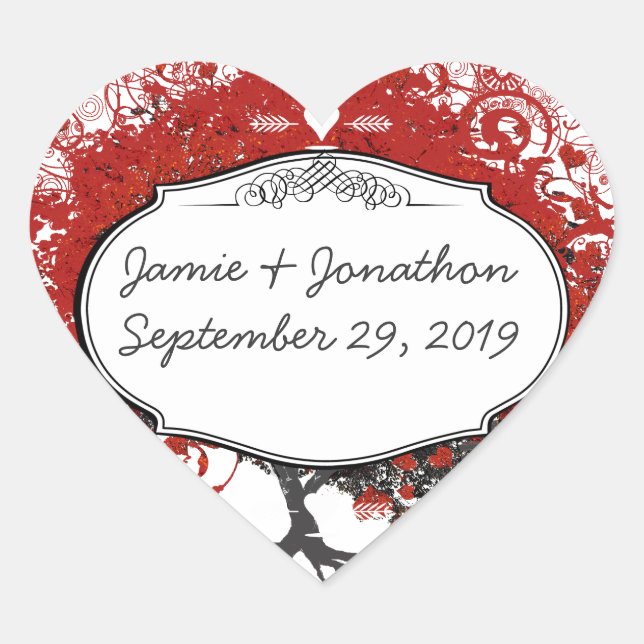 Red Heart Leaf Tree Herz-Aufkleber (Vorderseite)