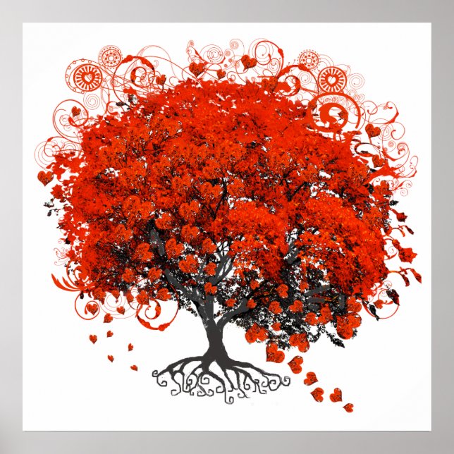 Red Heart Leaf Tree Poster (Vorne)