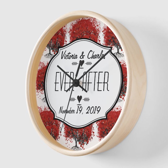 Red Heart Leaf Tree Wanduhr (Winkel)