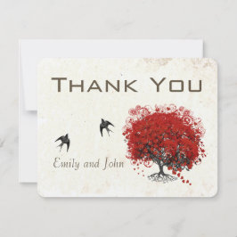 Red Heart Leaf Tree Wedding Dankeskarte