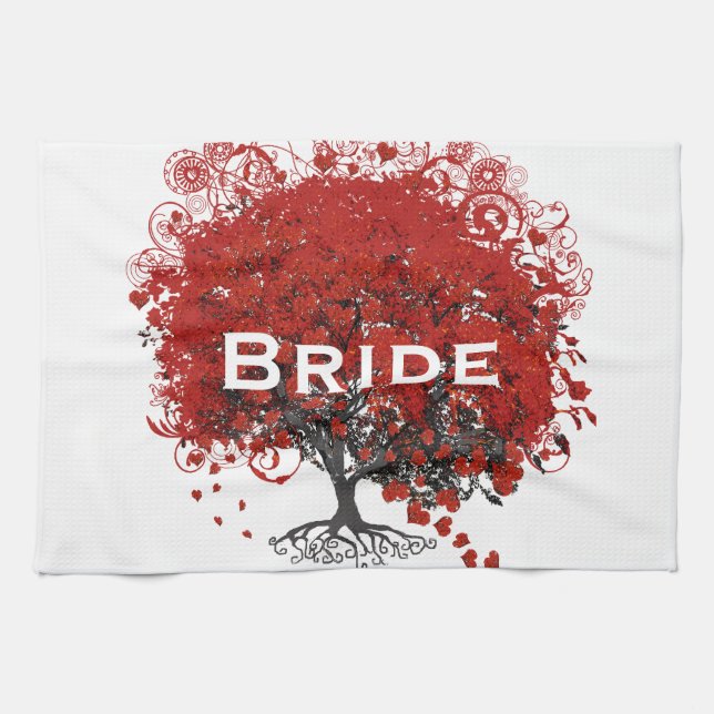 Red Heart Leaf Tree Wedding Handtuch (Horizontal)