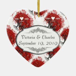 Red Heart Leaf Tree Wedding Keramikornament
