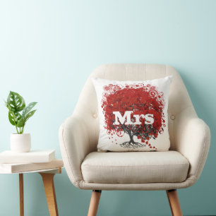 Red Heart Leaf Tree Wedding Kissen