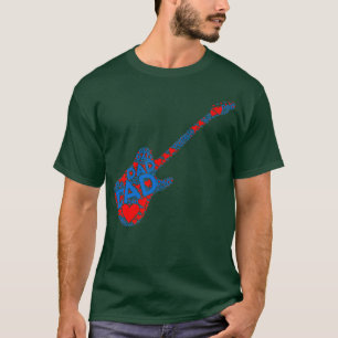 Red Heart Liebe Blue Vater Electric Gitarre Daddy T-Shirt