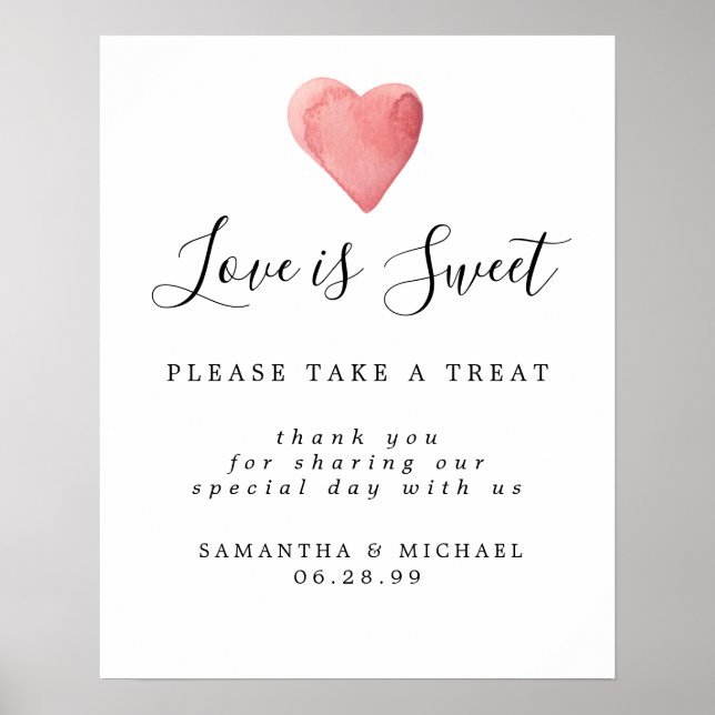 Red Heart Liebe ist Sweet Wedding Dessert Bar Sign Poster (Vorne)