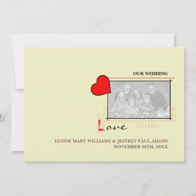 Red Heart Liebe Wedding Foto Einladung (Vorderseite)