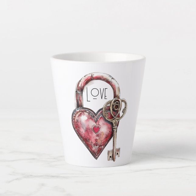 Red Heart Lock & Key Liebe Milchtasse (Vorderseite)