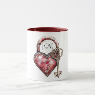 Red Heart Lock & Key Liebe Tasse