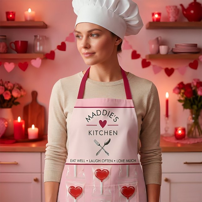 Red Heart Lollipop – Valentine Candy Illustration Schürze (#ValentineApron#ValentinesDayGift#LoveThemedApron#KitchenLove#ChefApron#ValentineKitchen#Romantic)