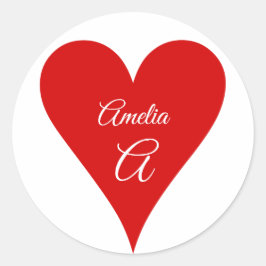 Red Heart Love Valentine's Day Name & Monogram Runder Aufkleber