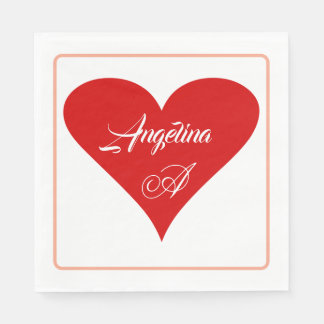 Red Heart Love Valentine's Day Name & Monogram Serviette
