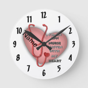 Red Heart LPN Nurse Runde Wanduhr