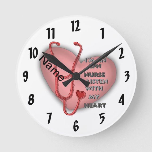 Red Heart LPN Nurse Runde Wanduhr (Vorderseite)