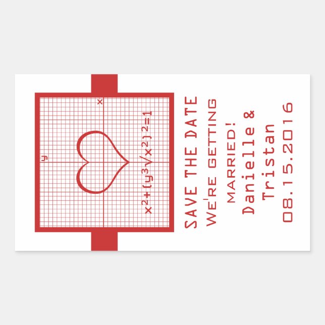 Red Heart Math Graph Save the Date Stickers (Vorderseite)