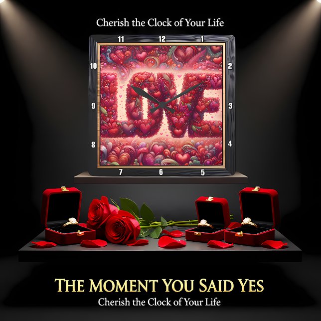 Red Heart Mosaic Love Wall Quadratische Wanduhr (Von Creator hochgeladen)