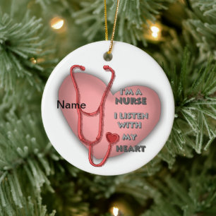 Red Heart Nurse Keramik Ornament