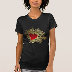 Red Heart on Gold Filigree T-Shirt