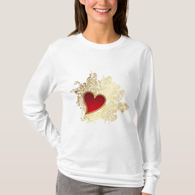 Red Heart on Gold Filigree T-Shirt (Vorderseite)