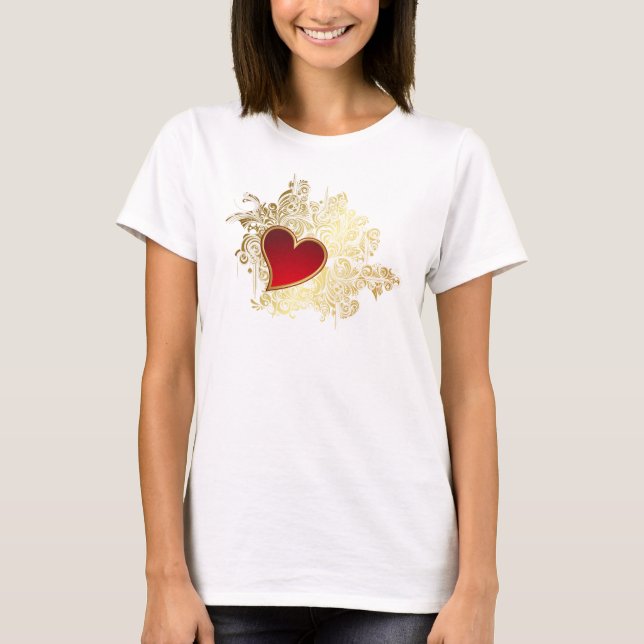 Red Heart on Gold Filigree T-Shirt (Vorderseite)