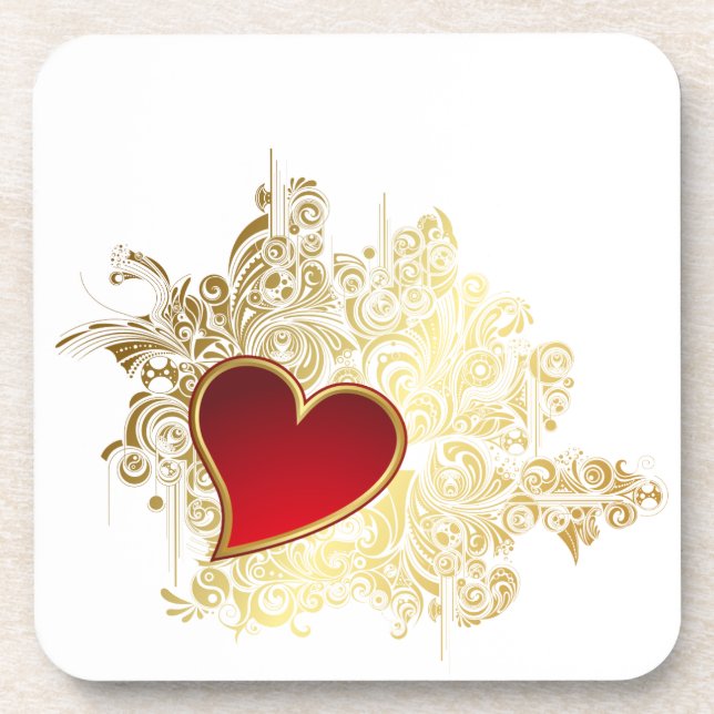 Red Heart on Gold Filigree Untersetzer (Vorderseite)