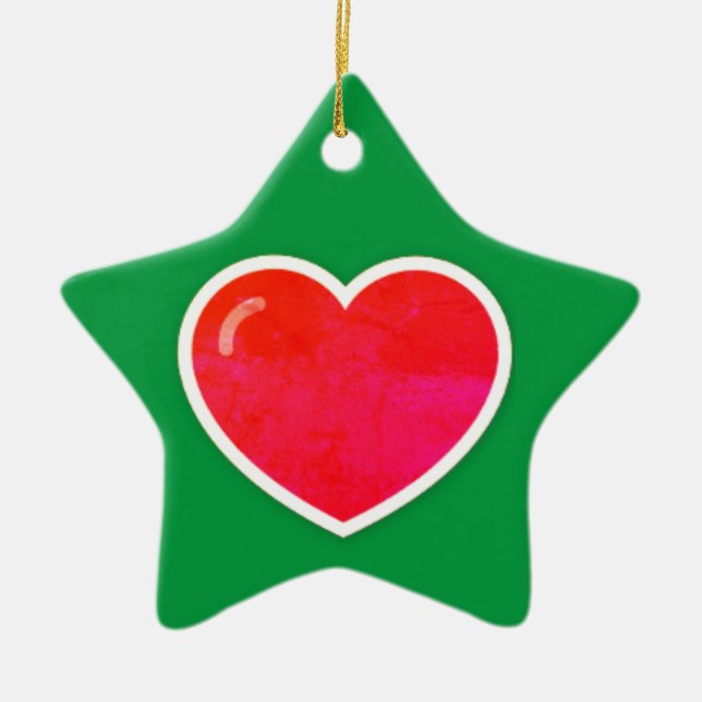Red Heart on Personalisiert Star Shaped Christmas Keramik Ornament (Vorne)