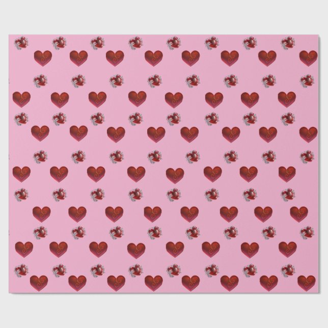 Red heart on pink background Wrapping Paper love Geschenkpapier (Flach)