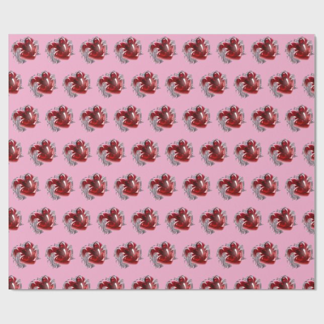 Red heart on pink background Wrapping Paper love Geschenkpapier (Flach)