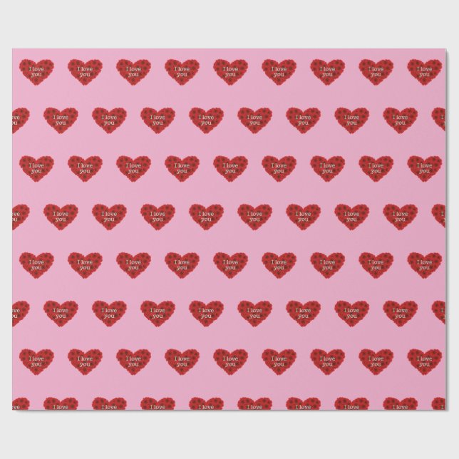 Red heart on pink background Wrapping Paper love Geschenkpapier (Flach)