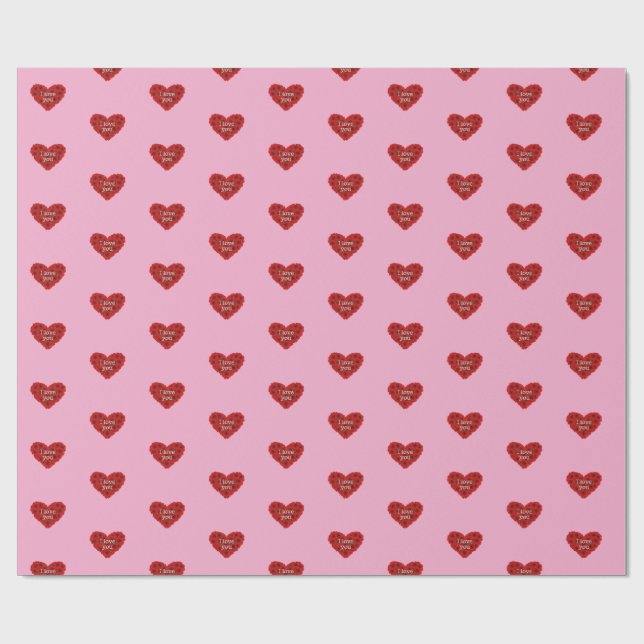 Red heart on pink background Wrapping Paper love Geschenkpapier (Flach)