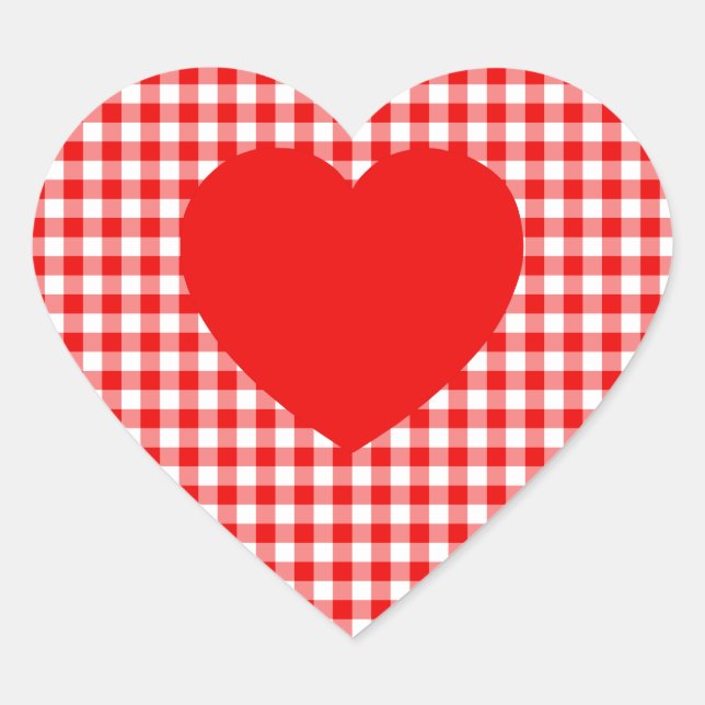Red Heart on Red Gingham Herz-Aufkleber (Vorderseite)