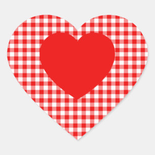Red Heart on Red Gingham Herz-Aufkleber