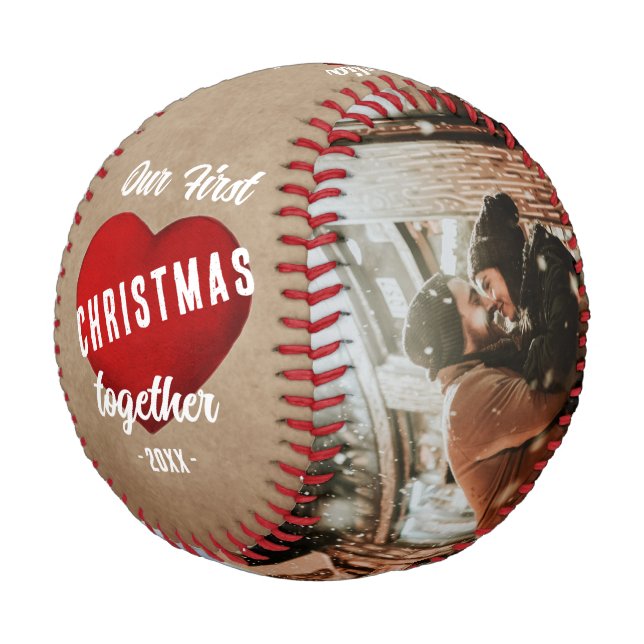 Red Heart Our First Christmas Together 2 Photo Baseball (Schrägansicht)