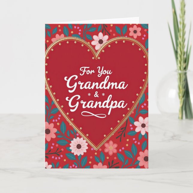 Red Heart Pattern Grandma Grandpa Card Karte (Vorderseite)