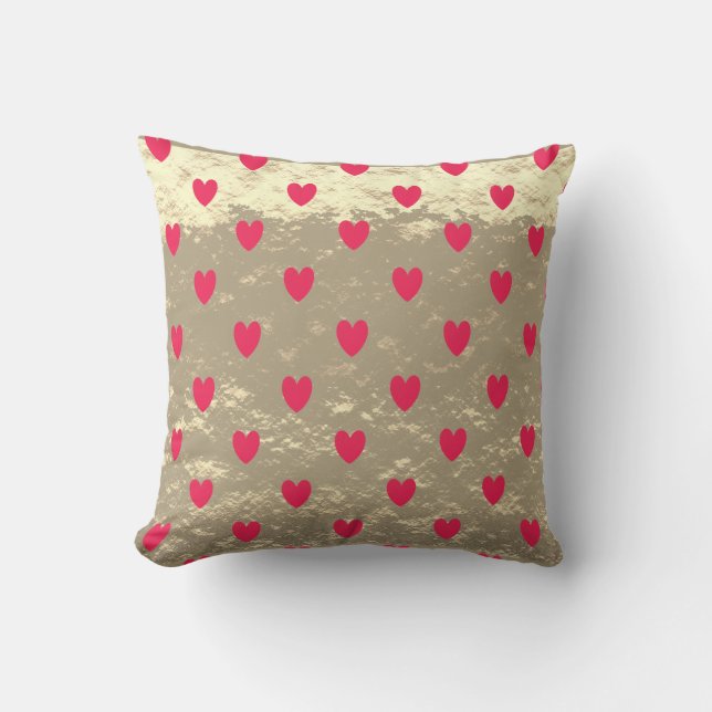 Red Heart Patterns Glittery Gold Ombre Valentine Kissen (Vorderseite)