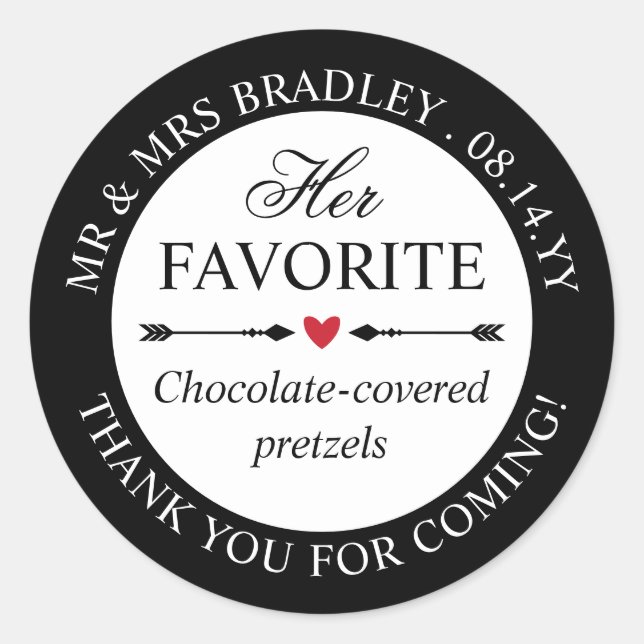 Red Heart Pfeile ihre Lieblings-Hochzeit Candy Gef Runder Aufkleber (Vorderseite)