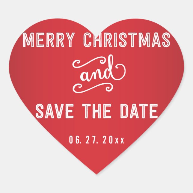 Red Heart Save the Date Weihnachtsaufkleber Herz-Aufkleber (Vorderseite)