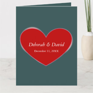 Red Heart Slate Gray Script Wedding Karte