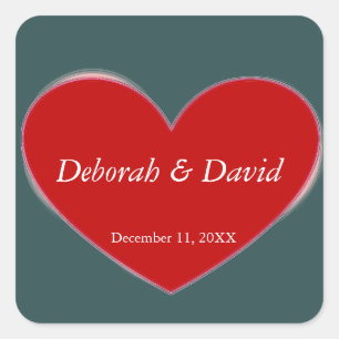 Red Heart Slate Gray Script Wedding Quadratischer Aufkleber