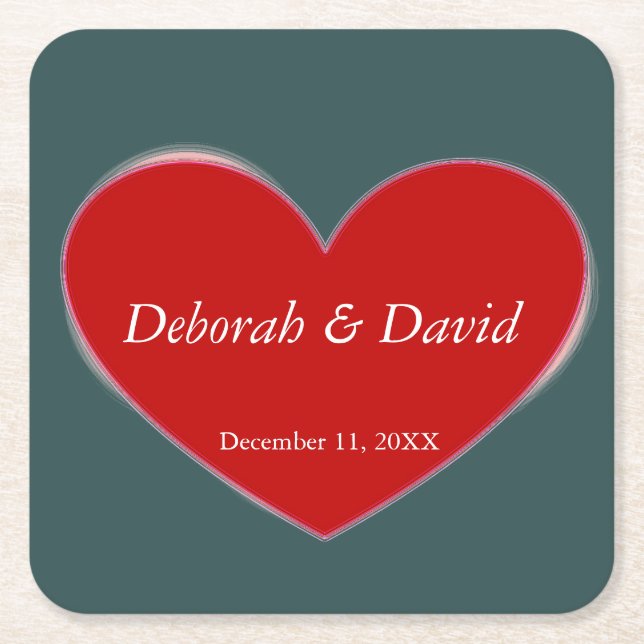 Red Heart Slate Gray Script Wedding Rechteckiger Pappuntersetzer (Vorderseite)