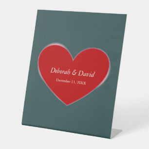 Red Heart Slate Gray Script Wedding Sockelschild
